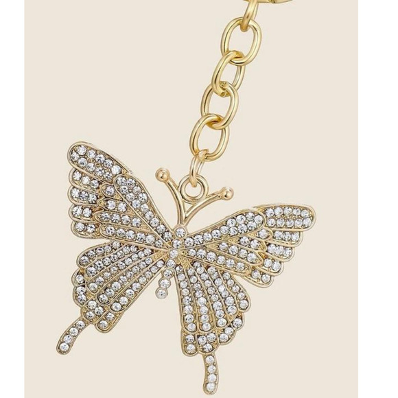 Rhinestone Butterfly Keychain Keyring Gold Link Butterfly Charm Pendant Keys - Picture 13 of 14